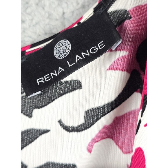 Rena Lange Pink Black White Abstract Print Dress US 12 EU 38 Ruched V Neck Chic - Picture 3 of 13